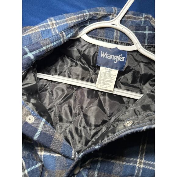 Wrangler plaid pearl snap flannel jacket mens medium chore workwear barn farming - Picture 5 of 8